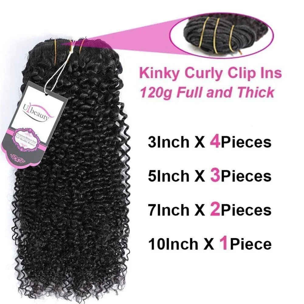 Kinky Curly Clip In Hair Extensions for Black Women, 10 inch Curly Hair Extensio